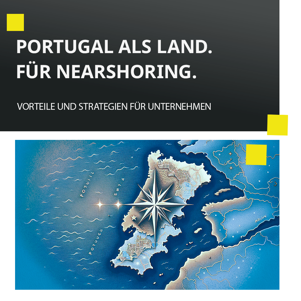 Titelbild zeigt blaue Karte von Portugal, in der Mitte ein Stern, der die Himmelsrichtungen anzeigt.
